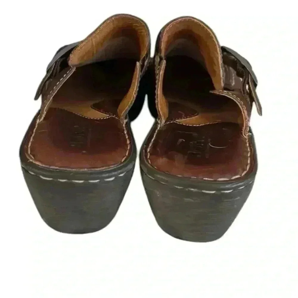 Born Leather Clogs Mules Wedges Womens Size 7/38 Buckle Detail Brown - Picture 4 of 9